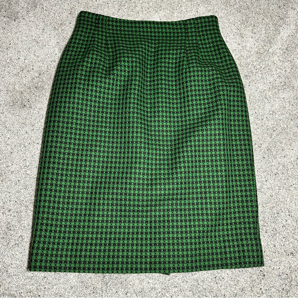 VINTAGE Jones New York 100% Wool Pencil Skirt, Green/Black - Womens 6